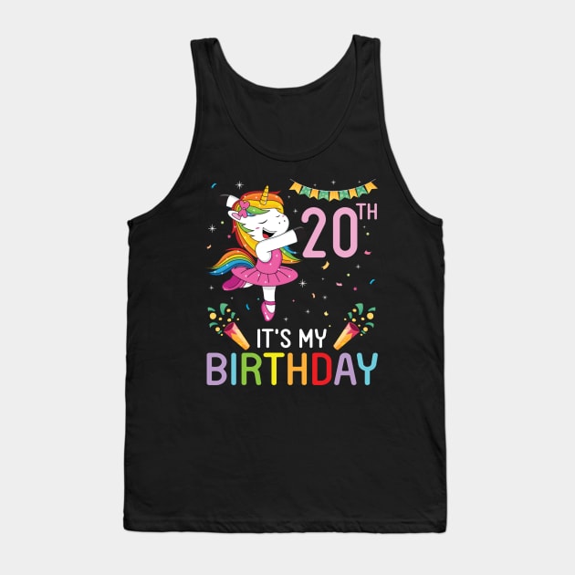 Unicorn Dancing Congratulating 20th Time It's My Birthday 20 Years Old Born In 2001 Tank Top by bakhanh123